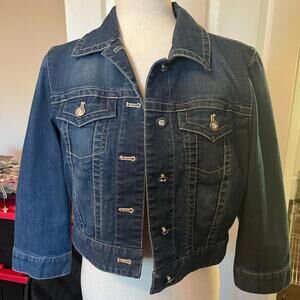 Chico’s Platinum Crop Jacket Rhinestone Button Vintage Denim